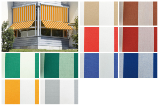 Robuster Markisenstoff aus Polyacryl mit schönem Streifenmuster zum absoluten Top-Preis! Farbaskala Markisenstoff Italy Sun Block Ohne Markisenstoffe Markisenstoff 140 cm - Italy Sun - Blockstreifen