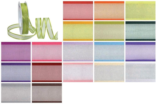 Hochwertiges Organza-Band mit edler Satin-Kante - perfekt für festliche Dekorationen und mehr. Farbskalaorganzaband S4 Ohn Z1 Top-Seller Organza/Satinband 15 mm - 25 m Rolle