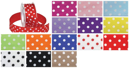 Farbskalapolkadots40mm S4 Ohne Z1 Top-Seller Stoffband Punkte mit Drahtkante 40mm - 20m Rolle