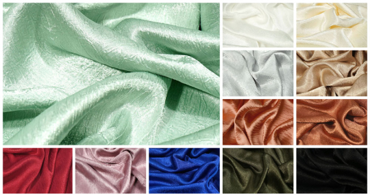 Glänzender Satin mit effektvoller Crinkle-Oberfläche für ganz besondere Kreationen  Farbtafel 11003 Crinkle Satin Uni Satin CrinkleFarbtafel mit 12 Farben für den Crinkle Satin