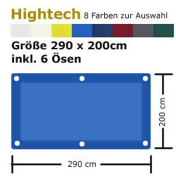 Fertiges Segeltuch mit tollen technischen Eigenschaften und Fluorcarbon-Beschichtung, mit eingearbeitetem Verstärkungsband und Ösen Fght 200x290 P1 Rechteck Fix Fertig Segeltuch Hightech - 290 x 200 cm - 6 Ösen