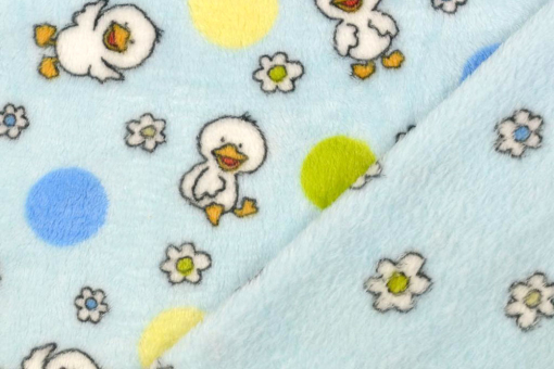 Flauschiger und süßer geht's nicht! Dieser Fleecestoff kann beidseitig verwendet werden und fühlt sich unfassbar weich an Fl5163 Wellness Fleece Kueken Blueten Kinderstoffe Wellness-Fleece - Doubleface - Küken/BlütenFleecestoff mit Küken und Blüten