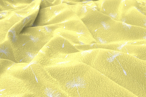 Wärmender Polar-Fleece  - wunderbar weich mit fliegenden Pusteblumen Fleece Pusteblume Gelb Fleece Fleece Stoff - Pusteblume Gelb/Weißwärmender Polar Fleece Stoff mit Pusteblumen Samen in Vanille Gelb