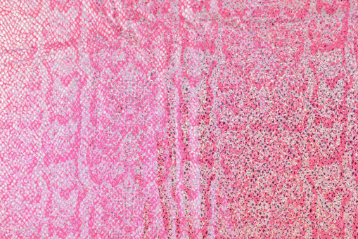 Stretchiger Folienjersey mit Glanzeffekt - ein Eye-Catcher für Kostüme, Tanzsport und vieles mehr! Fn1232 Tanzkleiderstoff Pink Reptil Tanzsport Stoffe Tanzkleiderstoff Hologramm - Pink ReptileTanzkleiderstoff mit Reptilien-Muster