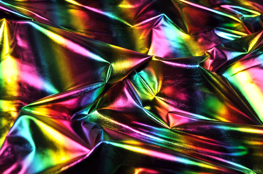 Knallig bunt und effektvoll glänzend - ein fantastischer, stretchiger Stoff für Kostüme, Tanzkleider und mehr Fn1244 Tanzkleiderstoff Rainbow Tanzsport Stoffe Tanzkleiderstoff Hologramm - RainbowTanzkleiderstoff mit Regenbogen-Muster