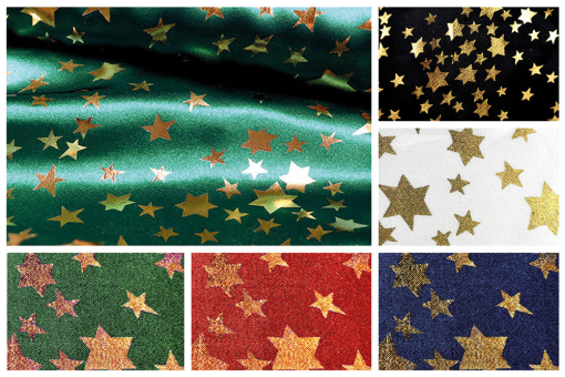 Geschmeidiger Satinstoff mit glänzenden Sternen - diese Ware ist ein echter Star unter den Stoffen! Fn1264 Sternen Satin S4 Fasching Stoffe Satin - Glänzende GoldsterneSatin mit Sternen
