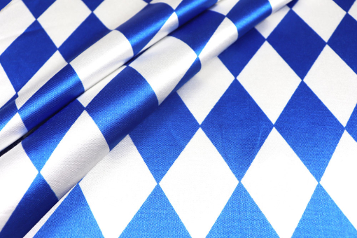 Klassische Blau-Weiß-Raute auf herrlich geschmeidigem Satin mit Baumwollanteil Fn1340 Kettsatin Bayern Raute S4 Satin Stoffe bunt Kettsatin Premium - BayernrauteSatinstoff mit blauen und weißen Rauten