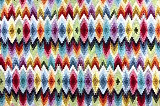 Tolles eingewebtes Motiv in kunterbunter Farbenpracht - super für allerlei Einsatzzwecke geeignet! Gobelin Anuk Bunt Gobelin geometrisch Gobelin-Stoff - Anukbunter Gobelinstoff mit Zickzack-Motiv
