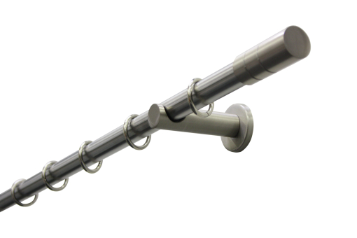 Komplettset aus Gardinenstange mit Endknöpfen, Trägern aus Metall Gzg1155 5830 01 Stilgarnitur Stilgarnitur - Metall-Gardinenstange - Ø 20 mm - 120 cm - Zylinder - Edelstahl-Optik