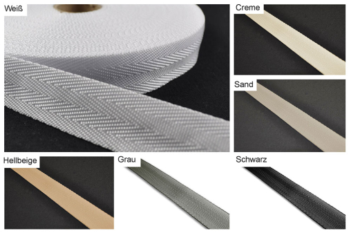 Robustes Verstärkungsband mit schönem Glanz Ku4006 Gurtband S4y Gurtband Gurtband - Fischgrat-Köper - 2,5 cm - MeterwareFarbtafel mit Gurtbändern in verschiedenen Farben