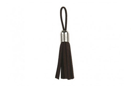 Dekorative Quaste mit Fransen in dunklem Braun - ideal für Taschen, Accessoires und Co Ku5025371 Lederquaste Dunkelbraun sonstiges Gardinenzubehör Kunstlederquaste Fransen - 55 mm - DunkelbraunDunkelbraune Kunstlederquaste mit Fransen