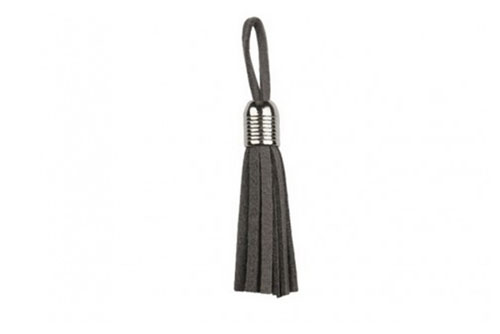 Dekorative Quaste mit Fransen in schönem Grau - ideal für Taschen, Accessoires und Co Ku5025911 Kunstlederquaste Grau sonstiges Gardinenzubehör Kunstlederquaste Fransen - 55 mm - GrauGraue Kunstlederquaste mit Fransen