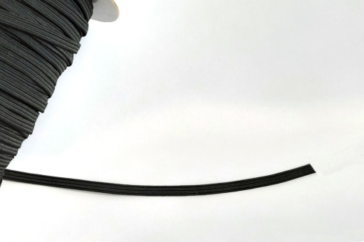 Ku7038 Gummiband 5mm Schwarz Gummiband Elastik-Gummilitze - 5 mm breit - meterweise - Schwarz