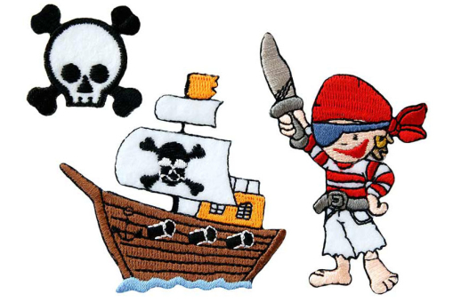 Tolles Stoffapplikationen-Set für Kinder - Piratenschiff: ca. 6,5x 6,1 cm
 Kua0208 Applikation Pirat Applikationen Applikation - Pirat