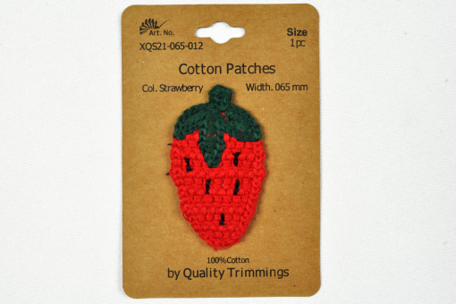 Hübsche Erdbeeren-Applikation - ca. 6,5 cm lang  Kua0220 Haeckelpatch Erdbeere Applikationen Häkelpatch - ErdbeereApplikation Erdbeere