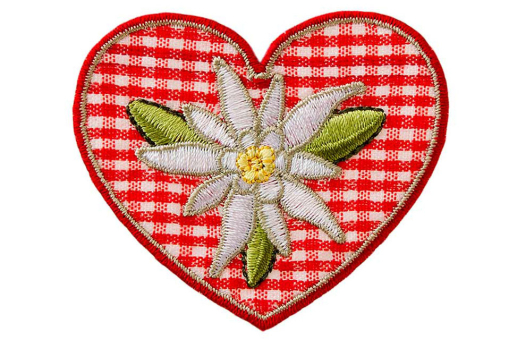 Herzige Applikation mit den Maßen 6 x 5,5 cm  Kua0253 Applikation Herz Edelweis(1) Applikationen Applikation - Karo-Herz mit Edelweiß