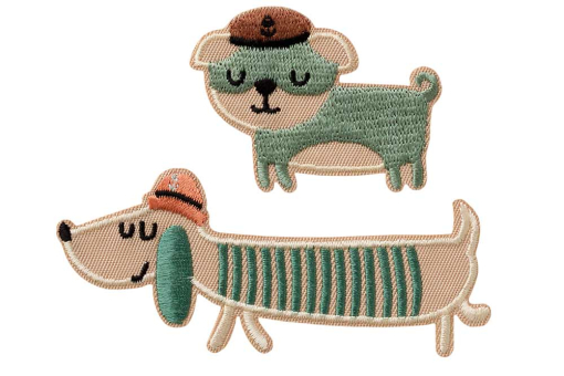 Applikation für Kinder - Größe 40 mm x 94 mm  Kua0288 Applikation Seefahrer Hunde Applikationen Applikation - Seefahrer HundeApplikationen von zwei Hunden