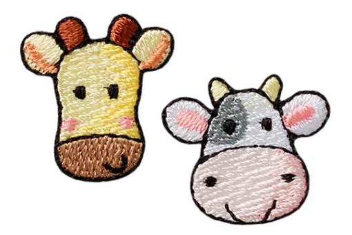 Zwei Tier-Applikationen in der Größe 22 mm x 23 mm  Kua0297 Applikation Kuh Undgiraffe Applikationen Applikation - Giraffe und Kuhtierische Applikationen