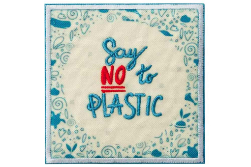 Hübsche Stoffapplikation mit Recycling-Anteil -  7,5 cm x 7,5 cm Kua0302 Applikation Say No To Plastic Applikationen Applikation Recycling - "Say no to palstic"Applikation Say no to plastic
