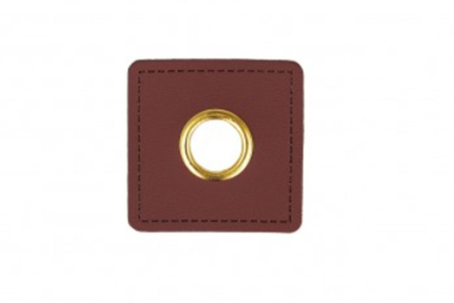 Schönes Kunstlederpatch mit Öse zum Aufnähen - ca. 3 x 3 cm, Durchmesser Öse ca. 1 cm Kua0330371 Oesenpatch Dunkelbraun Applikationen Ösen-Kunstlederpatch - 4er-Pack - DunkelbraunKunstlederpatch in Dunkelbraun mit Öse