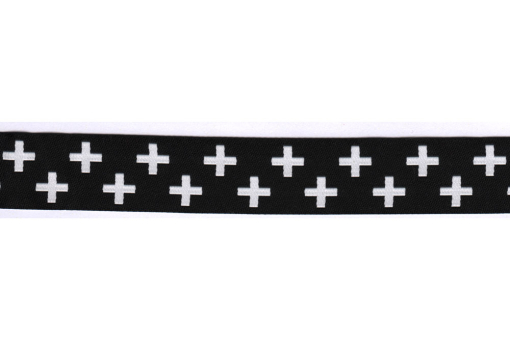 Feine schwarze Borte mit weißen Kreuzen Mb1011 Jacquardband Blackandwhite Sale Sommerstoffe Jacquard-Borte - 2 cm breit - Black and White - Meterware