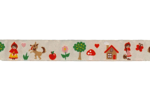 Feine Borte mit eingewobenen Märchen-Motiven Mb1014 Jacquardband Rotkaeppchen(1) Baby und Kinder Kinder-Borte - 2 cm breit - Rotkäppchen - Meterware