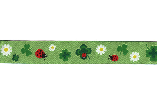 Feine Borte mit eingewobenen Glücksmotiven Mb1015 Jacquardband Gluecksband Borten/Bänder Jacquard-Borte - 2 cm breit - Glücksbringer - Meterware