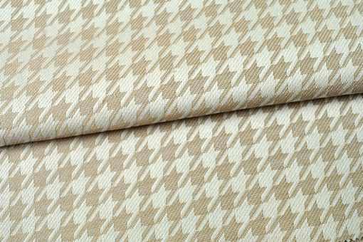 Teflonbeschichteter Jacquard mit klassischem Hahnentritt-Muster in Beige Om5088 Outdoor Jacquard Hahnentritt Beige Dralon-Stoffe Outdoor-Jacquard Dralon® - Hahnentritt - BeigeToller Jacquard-Stoff mit Hahnentrittmuster in Beige