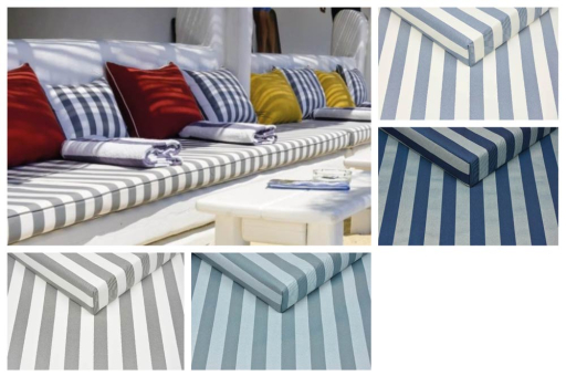 Klassischer Outdoorstoff mit zeitlosem Blockstreifenmotiv - mit vielen unschlagbaren Eigenschaften, super für den Außenbereich und mehr! Om5148 Farbtafel Outdoorstoff Sydney Outdoor Outdoorstoff - SydneyFarbtafel für den Outdoorstoff Sydney - ein gestreifter Outdoorstoff mit Blockstreifen
