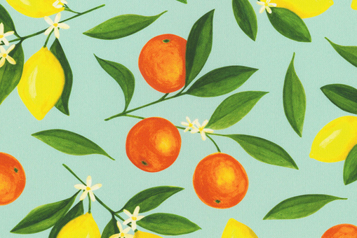 Sommerflair ohne Ende - Outdoorstoff  bedruckt mit frischen Zitronen und Orangen! Om5161 Outdoorstoff Zitrusobst (1) Outdoor Outdoor-Stoff Dralon® - Digitaldruck - Citrus FruitZitronen und Orangen auf blauem Outdoor-Stoff