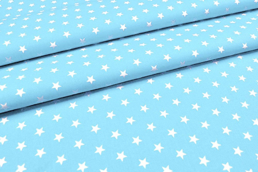 Mit Sternen bedruckter Patchworkstoff aus reiner Baumwolle in freundlichem Hellblau Pw1167 Patchworkstoff Sterne Klein Hellblau(1) Patchworkstoffe Meterware Baumwollstoff - Small Stars - Hellblau/Weiß