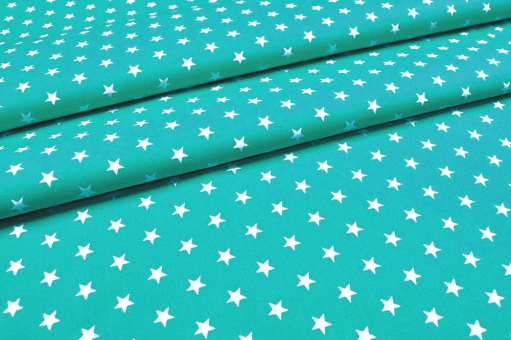 Mit Sternen bedruckter Patchworkstoff aus reiner Baumwolle in Petrol/Weiß Pw1167 Patchworkstoff Sterne Klein Petrol(1) Baumwolle Sterne Patchwork-Stoff Léger - Small Stars - Petrol/Weiß