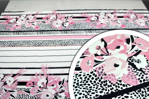 Rosa, Pink oder doch Schwarz/Weiß? All diese Farben wurden auf diesem Panelstoff perfekt kombiniert! Sp145092 Paneljersey Jersey Panel Viskose-Paneljersey - Pink Flower Dreams