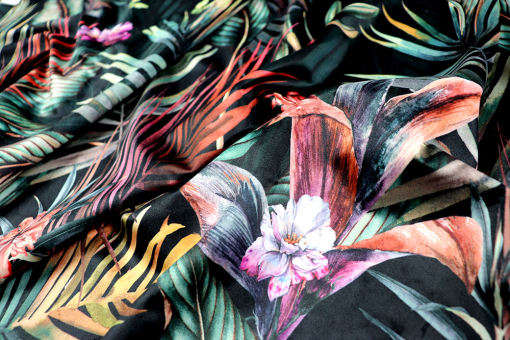 Edler Premium-Samtstoff mit opulentem Pflanzen-Design Sp167004 Dekostoff Samt Tropisch Digital-Drucke Samt-Dekostoff - Digitaldruck - Tropical Night