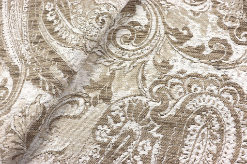 Edler Chenille-Möbelstoff mit opulentem, eingewebtem Muster - für edle Kreationen! Sp174027 Moebelstoff Paisley Sand S4 Chenille-Stoffe Möbelstoff - Chenille Paisley - SandMöbelstoff mit Paisleymuster