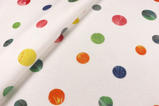 Knallbunte Punkte im Aquarellstil auf pflegeleichtem Mischgewebe - für fröhliche Deko-Ideen! Sp174035 Dekostoff Punkte S4 Digital-Drucke Dekostoff Digitaldruck - Bunte PunkteDekostoff mit Punkte-MOtiv