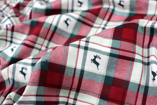 Qualitativ hochwertiger Baumwolljersey für Trachten, Shirts, Röcke und Landhaus-Kreationen Sp174055 Jersey Hirsch Karo 1 Karo / Schottenkaro Jersey - Hirsch-KaroJerseystoff mit Hirschen und Karos
