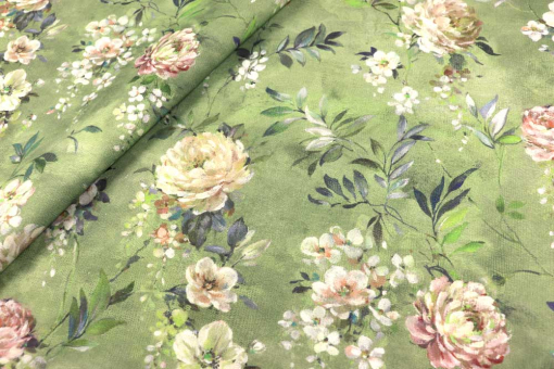 Romantisches Blumenmotiv, detailreich verziert, für Kissen, Vorhänge und vieles mehr Sp177033 Dekostoff Rosen Gruen S4 Dekostoffe NEU  Dekostoff - Vintage Rosen - GrünDekostoff mit Rosenmotiv