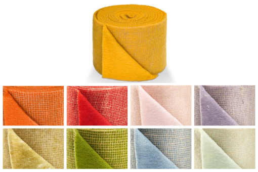 Naturbelassenes Jutefilzband – perfekt für kreative Projekte, Dekorationen und floristische Designs! Wf1012 Farbtafel Woll-Filz Jute-Filz Anna - 15 cm - 5 m-Rolle - BuntJute Filz Anna