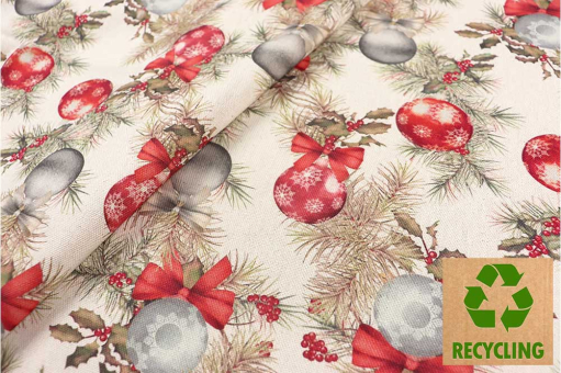 Weihnachten im Stoffformat: ein bisschen Glitzer, ein bisschen Tanne – und jede Menge gute Laune. Wn5341 Weihnachtsstoff Christbaumkugeln S4 Dekostoffe sonstige Recycling-Dekostoff - Holly & JoyRecylcing Stoff weihnachtlicher Weihnachtsbaum Kugeln