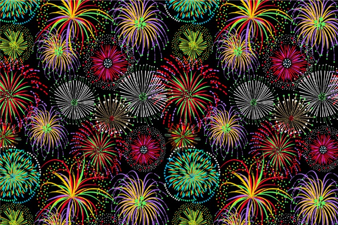 Satin Stoff - Feuerwerk 