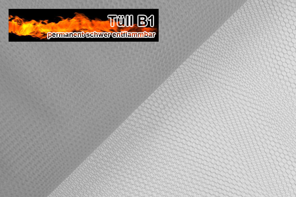 Tüll permanent schwer entflammbar - Grau - 2,0 Meter 