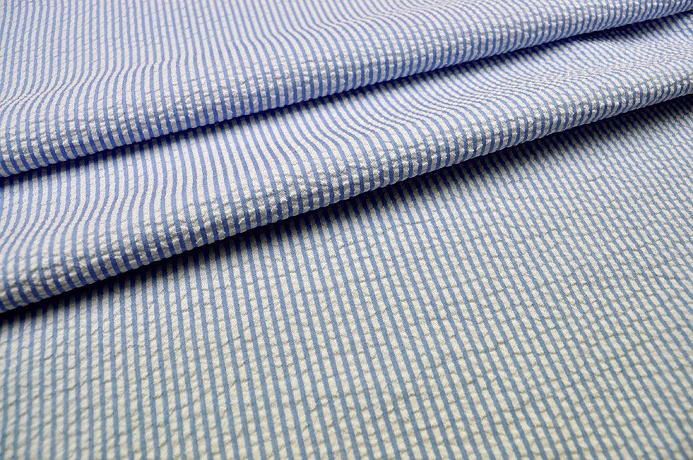 Seersucker Gestreift Blau Weiss