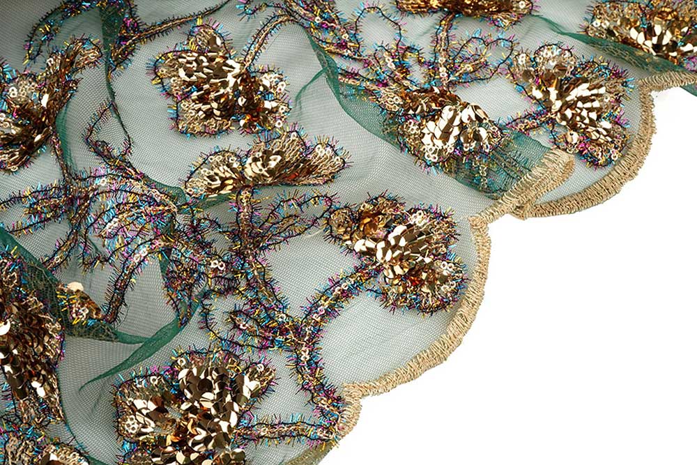 Mesh bestickt - Gold-Pailletten - Grün 