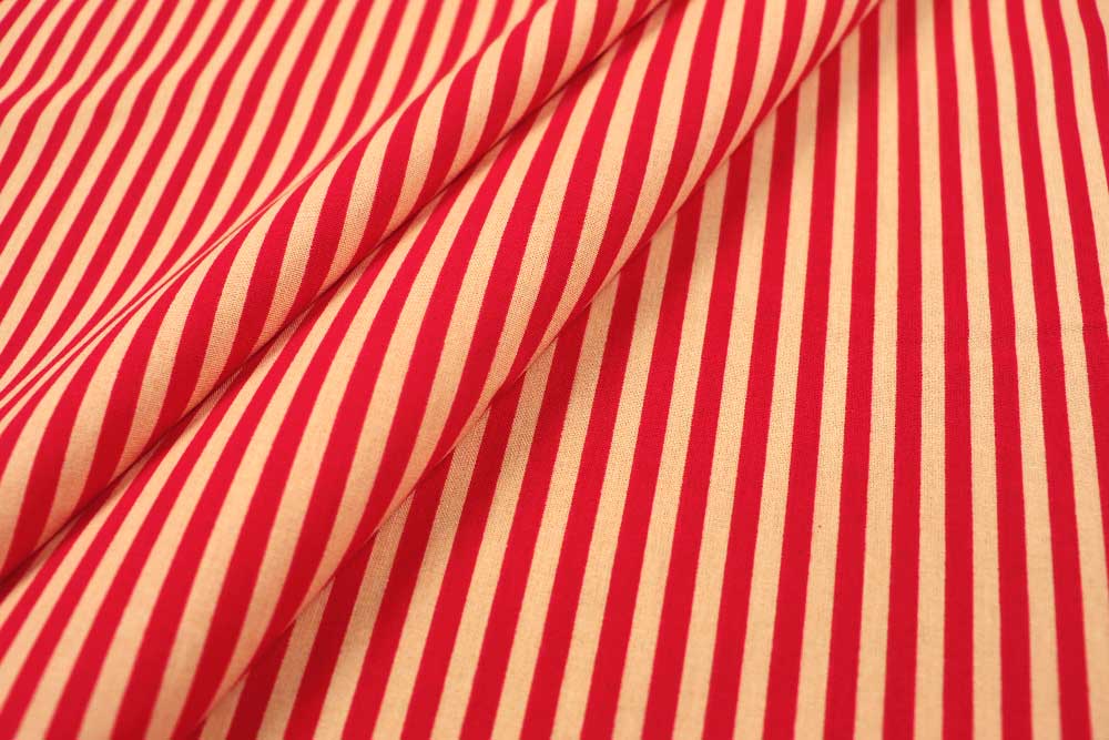 Baumwollstoff - Streifen - Rot/Creme 