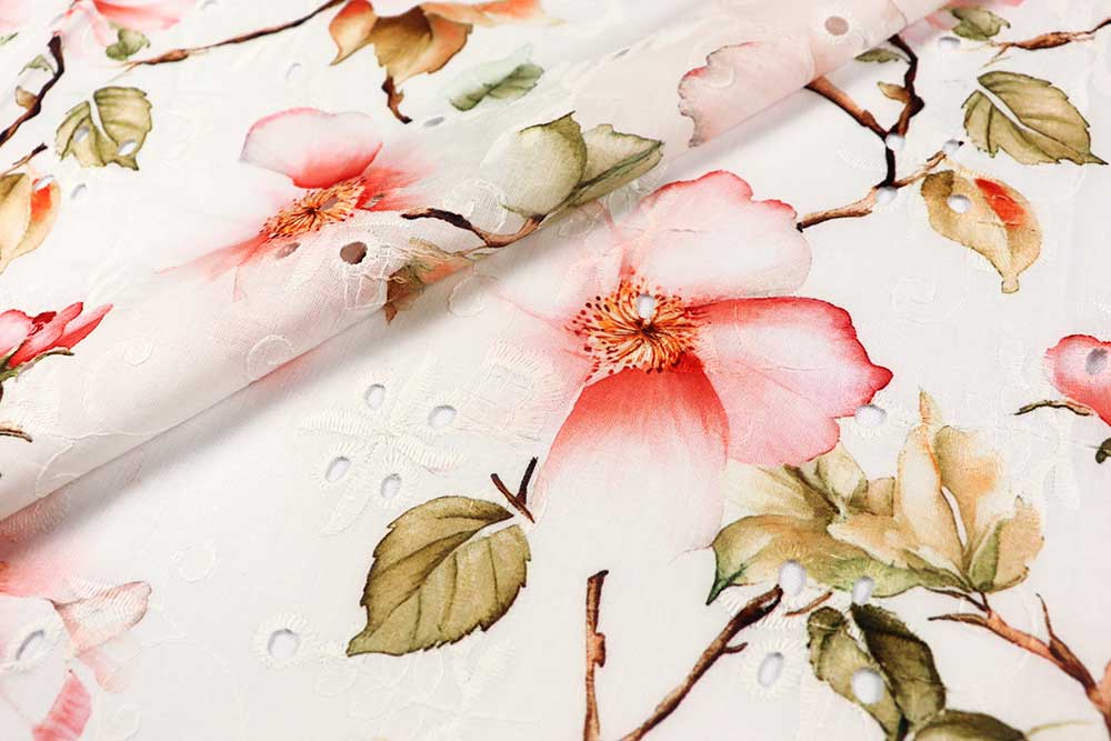 Baumwollstoff - Bestickt - Sakura 