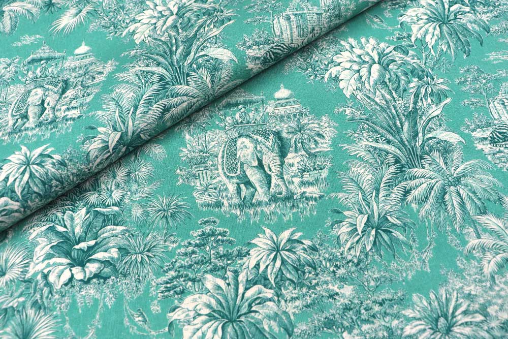 Baumwollstoff - Toile de Jouy - Mayani Aqua 