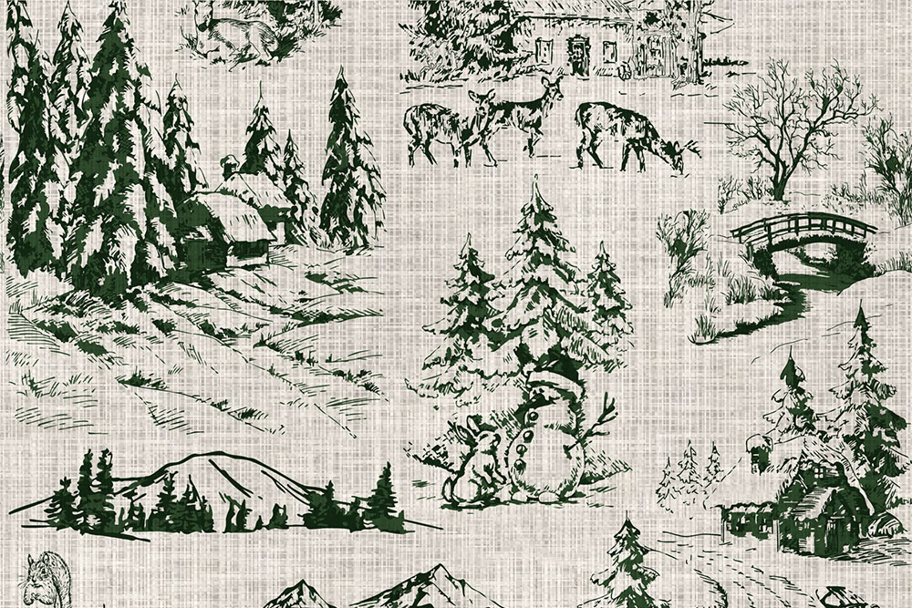 Dekostoff Leinenoptik - Toile de Jouy - Winterland 