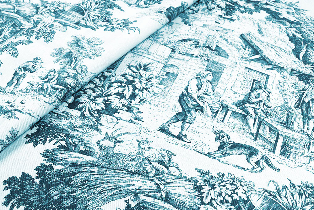 Dekostoff Canvas - Toile de Jouy - 280 cm - Petrol 