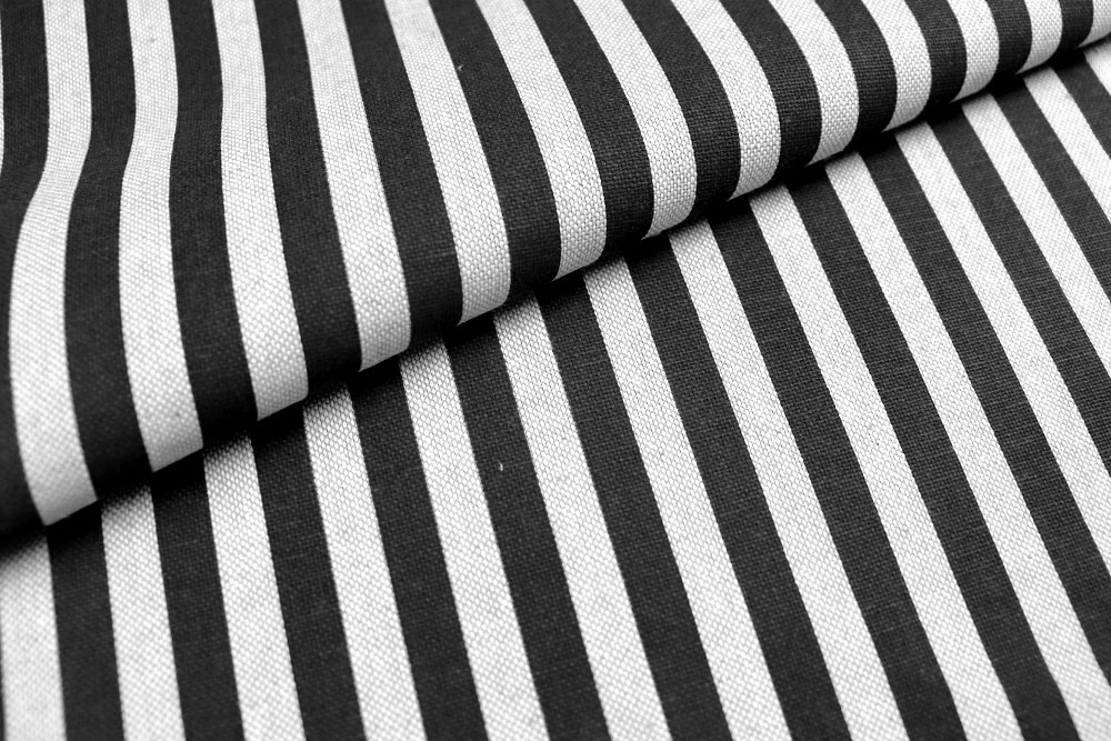 Dekostoff Leinenoptik - Streifen - Natur/Schwarz 